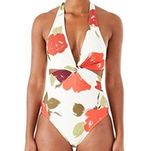 Kate Spade New York Floral Knotted Halter One Piece Swimsuit